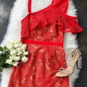 GUESS MARCIANO LOVE STRUCK RED CORAL DRESS NEW